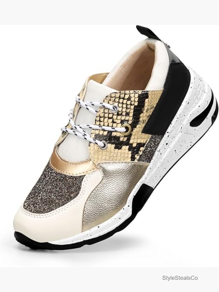 Women's High Heel Wedge Sneakers Platform Retro Lace Up Casual Shoes